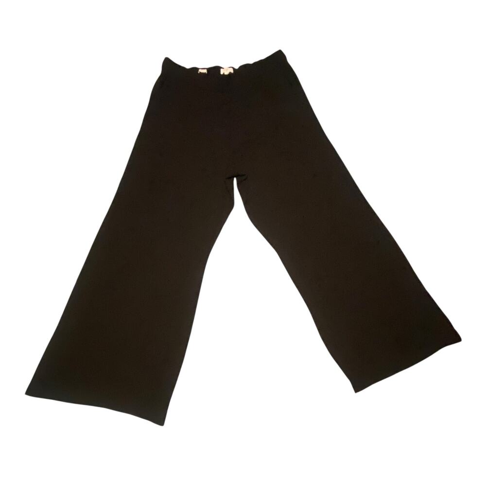 Women’s Loft Elastic Waistband Black Wide Leg Pants Size Large with Pockets